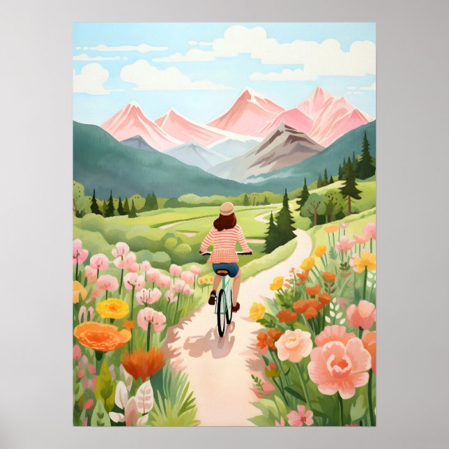 Erkundung der Landschaft Berge Aquarellmalerei Poster (Vorne)