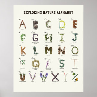 Erkundung der Natur Alphabet | Holz ABC Kinderzimm Poster