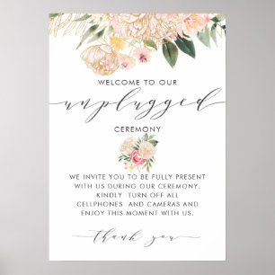 Erläuterte Blume Kalligrafie Unplugged Zeremonie Poster