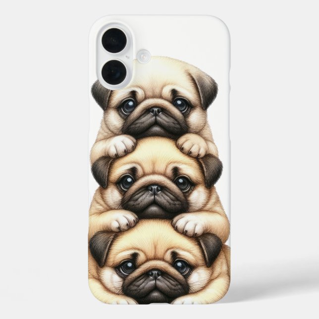 ERLÄUTERTE HUNDE MIT MOPS iPhone 16 PLUS HÜLLE (Rückseite)