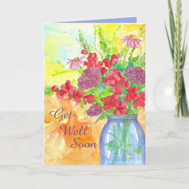 Erleben Sie bald wohltuende Aquarellfarben-Blume Karte (Vorderseite)