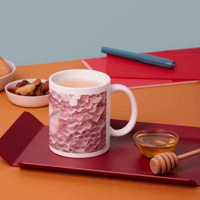 Erleben Sie den Charme der 3D Pastel Pink Butterfl Zweifarbige Tasse (Von Creator hochgeladen)