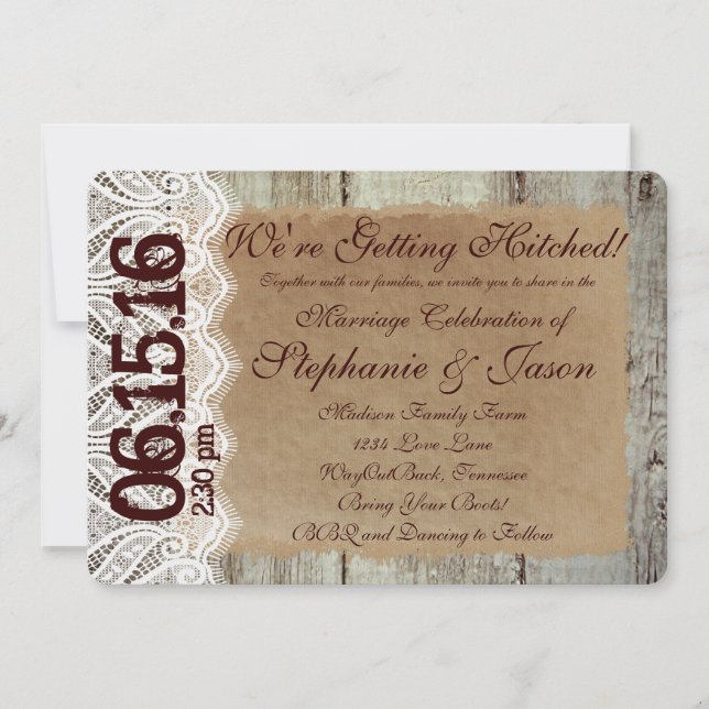 Erleben Sie die Rustikal Land Hochzeitseinladungen Einladung (Vorderseite)