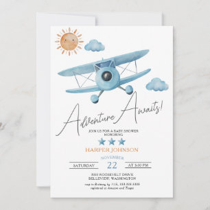 Erlebnis erwartet Airplane Baby Shower Einladung