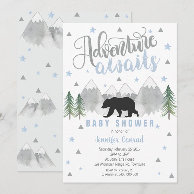 Erlebnis erwartet Baby Shower Invitation - Baby Bo Einladung (Vorne/Hinten)