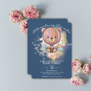 Erlebnis erwartet Bear Hot Air Ballon Babydusche Einladung