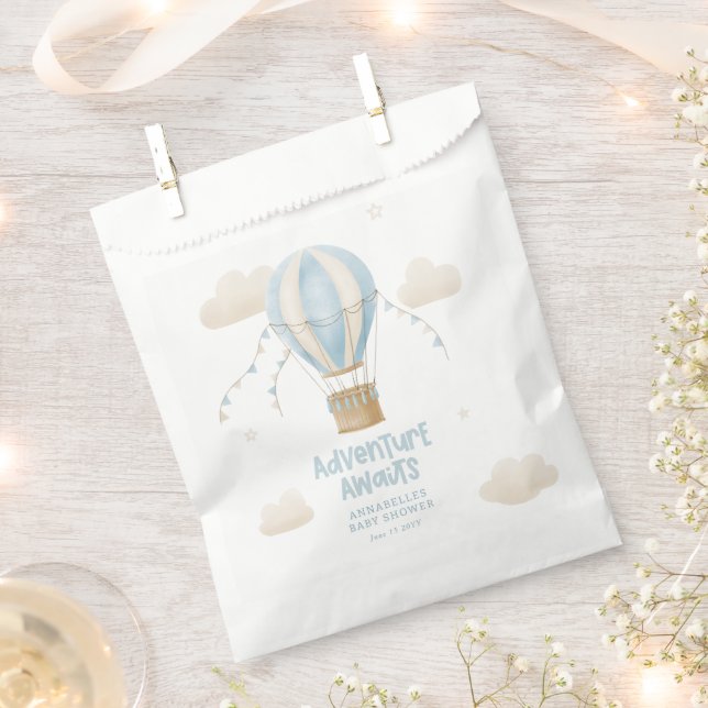 Erlebnis erwartet blaue Heißluftballon Babydusche Geschenktütchen (Ausgeschnitten)