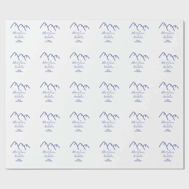 Erlebnis erwartet blaues Gebirgsherz Name Geschenkpapier (Flach)