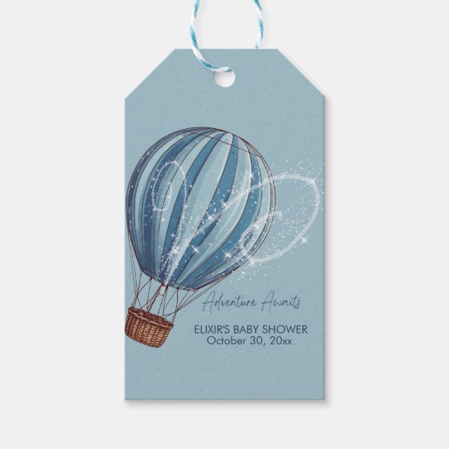 Erlebnis erwartet Blue Hot Air Ballon Baby Dusche Geschenkanhänger (Vorderseite)