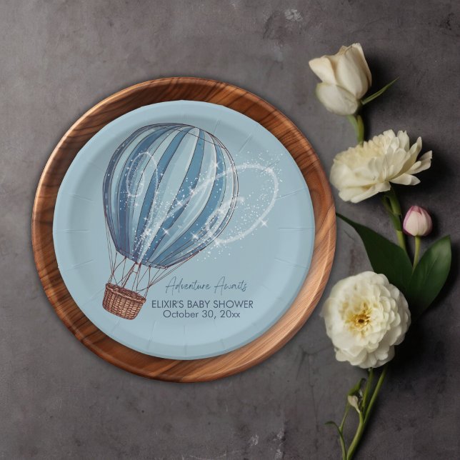 Erlebnis erwartet Blue Hot Air Ballon Baby Dusche Pappteller (Von Creator hochgeladen)