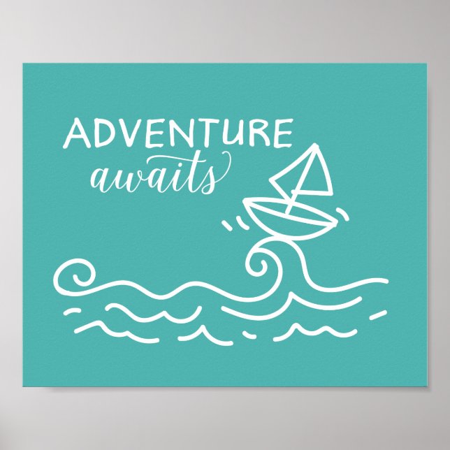 Erlebnis erwartet Blue Nautical Kinderzimmer Art P Poster (Vorne)