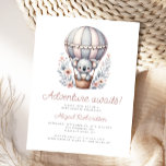 Erlebnis erwartet Koala Bear Balloon Baby Shower Postkarte<br><div class="desc">Diese niedliche Babydusche-Einladung auf der Postkarte enthält eine süße Aquarellfarbe koala in einem grauen und rosa gestreiften Heißluftballon,  oberhalb der Worte "Abenteuer wartet!" in Retro-Skript. Personalisieren Sie den Text mit dem Namen der Mama-to-be in Skript und die Details in Sans Serif Schriftart.</div>