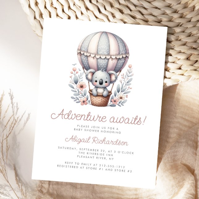Erlebnis erwartet Koala Bear Balloon Baby Shower Postkarte (Von Creator hochgeladen)
