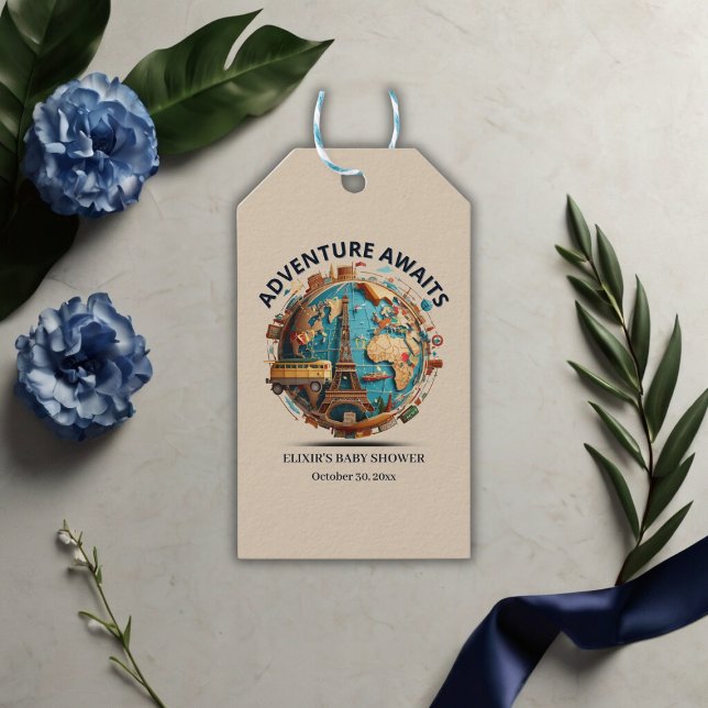 Erlebnis erwartet moderne Globe Baby-Dusche Geschenkanhänger (Von Creator hochgeladen)