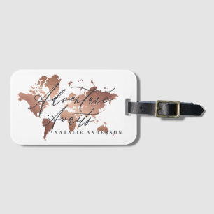 Erlebnis erwartet Rose Gold Aquarell Weltkarte Gepäckanhänger