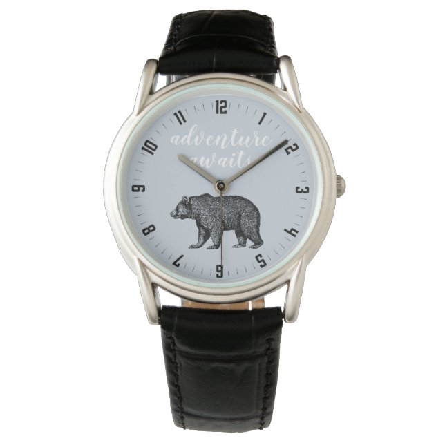 Erlebnis erwartet Rustikaler Walking Bär Wanderung Armbanduhr (Vorderseite)