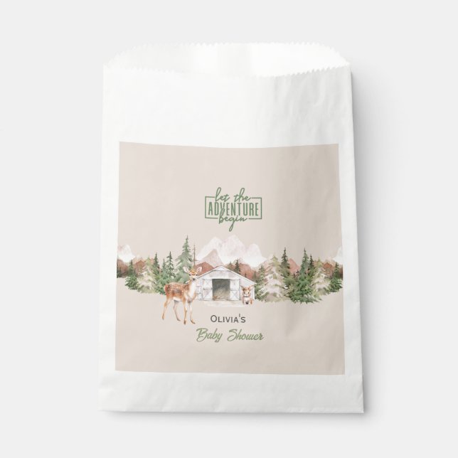 Erlebnis erwartet Sage Green Mountain Baby Dusche Geschenktütchen (Vorderseite)