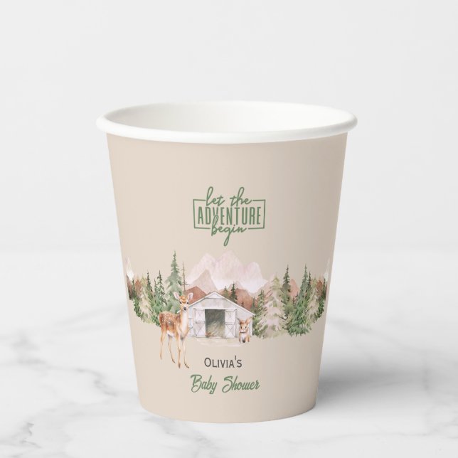 Erlebnis erwartet Sage Green Mountain Baby Dusche Pappbecher (Vorderseite)