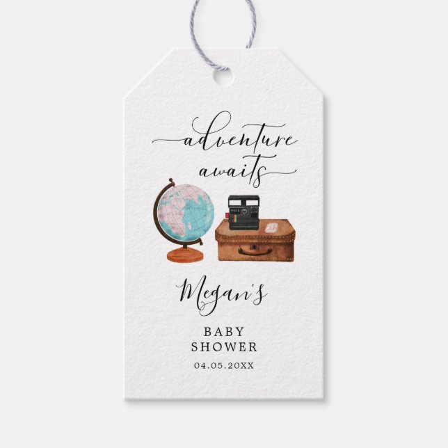 Erlebnis erwartet Travel Theme Baby Shower Geschenkanhänger (Vorderseite)