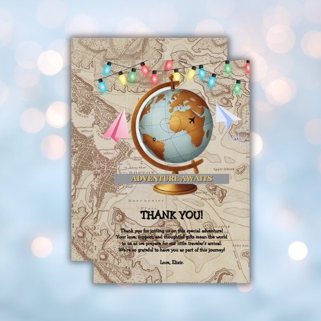 Erlebnis erwartet World Map Baby Shower Dankeskarte (Von Creator hochgeladen)