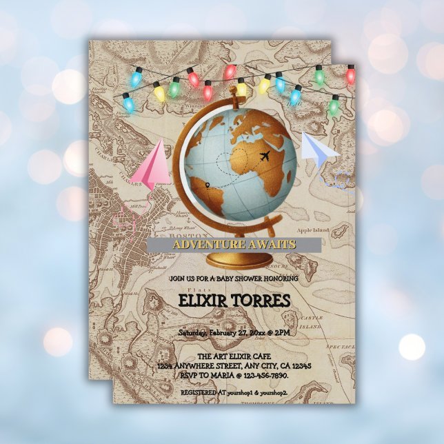Erlebnis erwartet World Map Baby Shower Einladung (Von Creator hochgeladen)