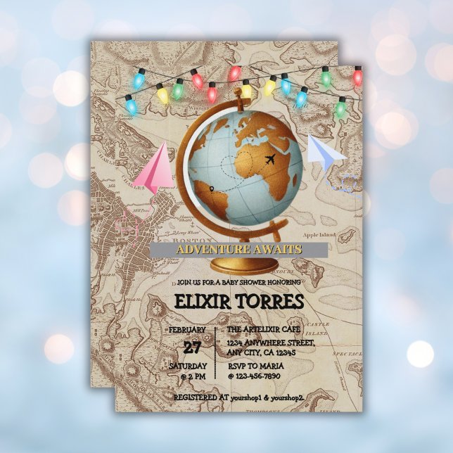 Erlebnis erwartet World Map Baby Shower Einladung (Von Creator hochgeladen)