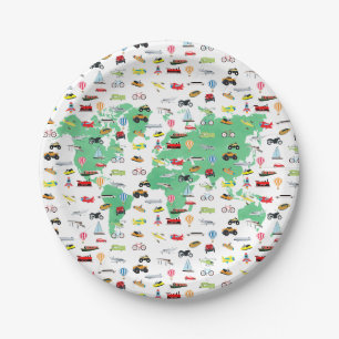 Erlebnis erwartet World Map Vehicles Pappteller