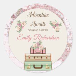 Erlebnis erwartet World Travel Map Pink Floral Runder Aufkleber