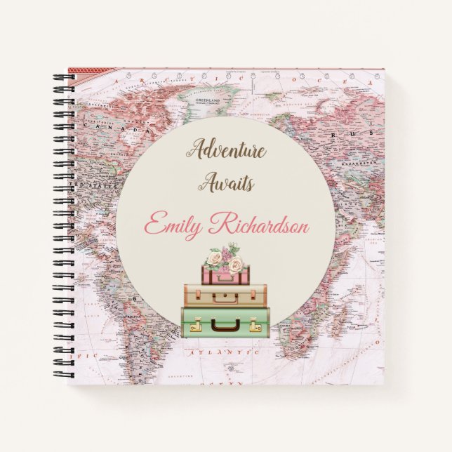 Erlebnis erwartet World Travel Map Rosa Elfenbeink Notizbuch (Vorderseite)