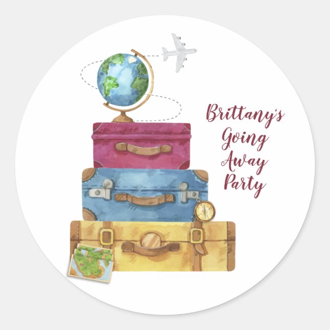 Erlebnis wartet Koffer weg von Abschied Runder Aufkleber (Vorderseite)