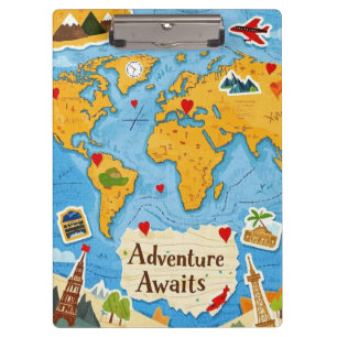 Erlebniswelten für World Map Heart Buttone Klemmbrett