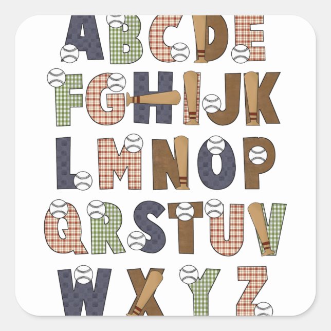 Erlernen von Alphabet-Briefen in Candy Baseball Quadratischer Aufkleber (Vorderseite)
