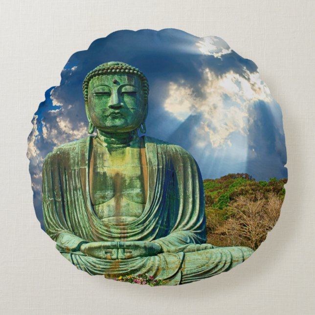 Erleuchtung vermittelt Buddha-Rundwurfpilz Rundes Kissen (Vorderseite)