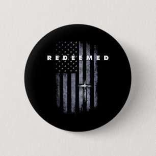Erlöster Glaube Gott Kreuz Amerikanische Flagge Ge Button