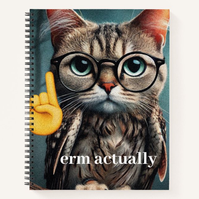 Erm eigentlich.. Nerd Cat Meme Notizbuch (Vorderseite)