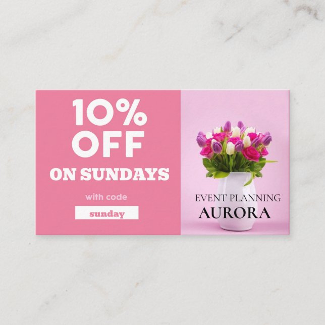 Ermäßigung bei der Veranstaltungsplanung Visitenkarte (Vorderseite)