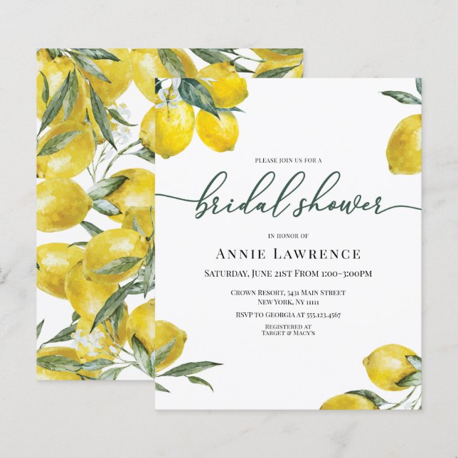 Ermäßigung Lebhafte Lemon Bridal Dusche Einladunge (Vorne/Hinten)