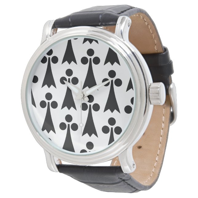 Ermine Pattern, mittelalterliches Muster, Schwarz  Armbanduhr (Schrägansicht)