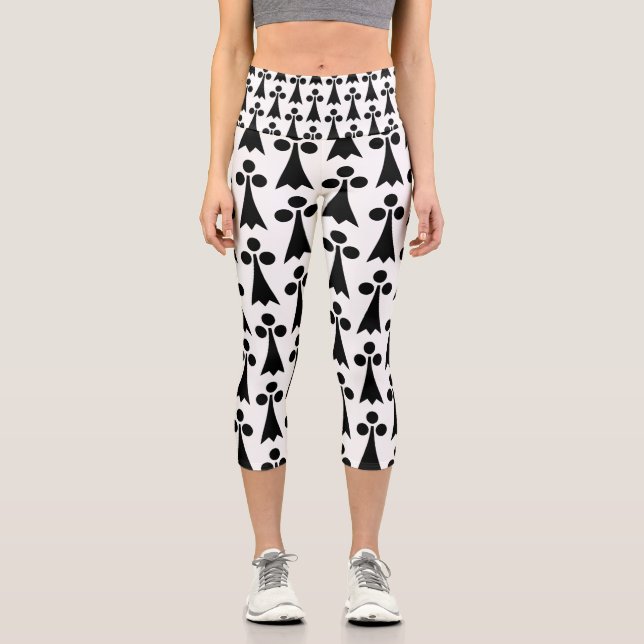 Ermine Pattern, mittelalterliches Muster, Schwarz  Capri Leggings (Vorderseite)