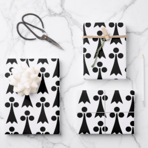 Ermine Pattern, mittelalterliches Muster, Schwarz  Geschenkpapier Set