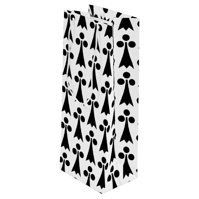 Ermine Pattern, mittelalterliches Muster, Schwarz  Geschenktüte Für Weinflaschen (Rückseite Schrägansicht)