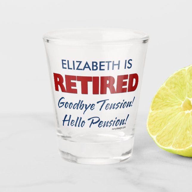 ermüdet: Auf Wiedersehen Tension Hallo Pension Nam Schnapsglas (Vorderseite)