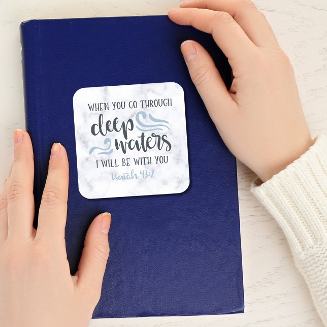 Ermutigung Christlicher Tiefseegewässer ✝️ Bibelve Quadratischer Aufkleber (Encouraging Christian ✝️ Bible Verse Deep Waters Square Sticker)