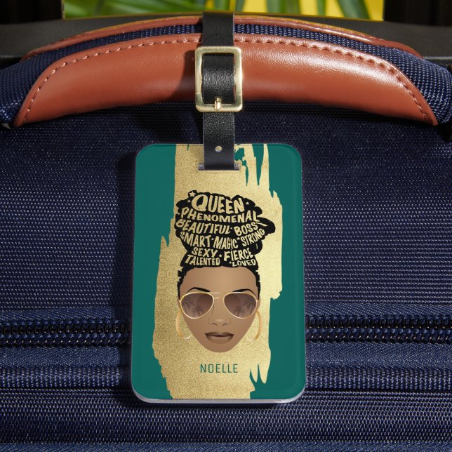 Ermutigung schwarzer Frauen, natürliches Haar, gol Gepäckanhänger (Vorderseite Insitu 2)