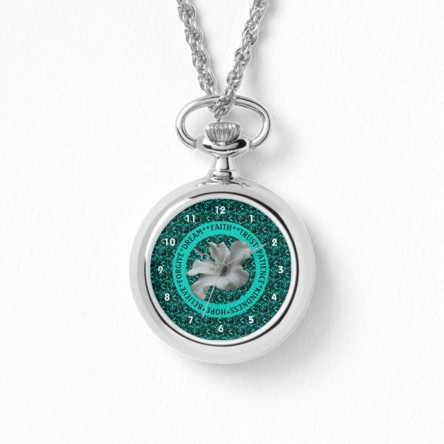 Ermutigung von Wörtern Hibiskus Inspiration Armbanduhr (Vorderseite)