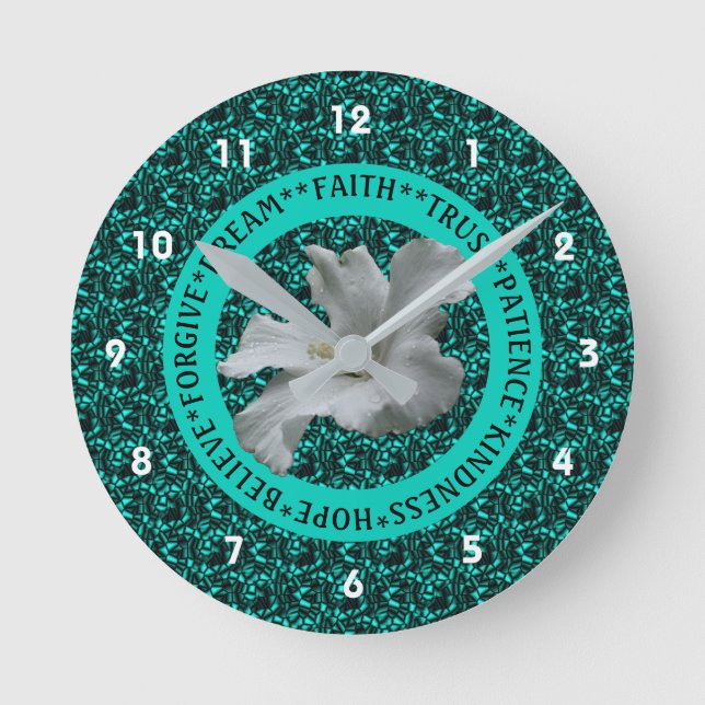 Ermutigung von Wörtern Hibiskus Inspiration Runde Wanduhr (Vorderseite)