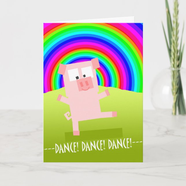 Ermutigungskarte mit Schwein unter Regenbogen, Tan Karte (Vorderseite)