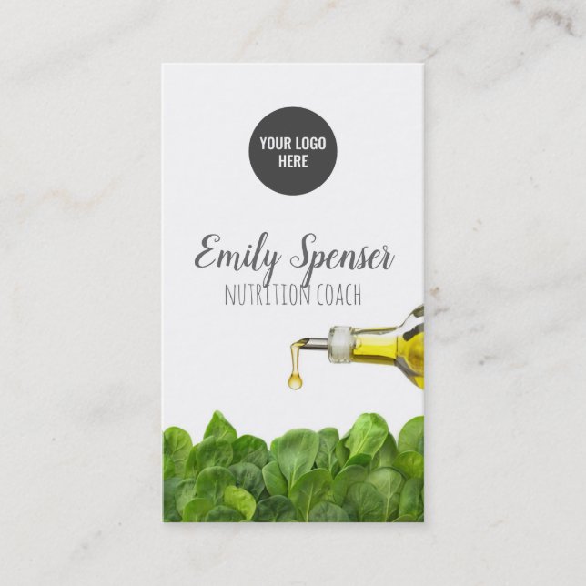 Ernährung Coach Green Blätter Olivenöl Weiße Karte (Vorderseite)