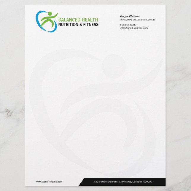 Ernährung Wellness und Fitness Coach Business Briefbogen (Vorderseite)