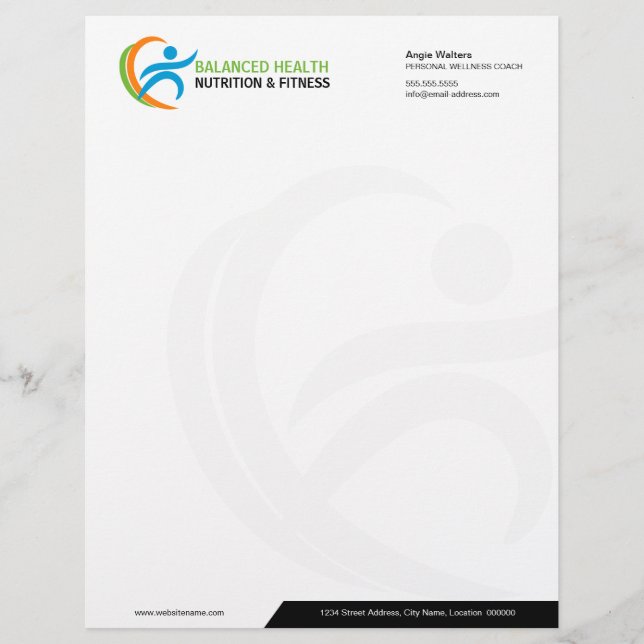 Ernährung Wellness und Fitness Coach Business Briefkopf (Vorderseite)